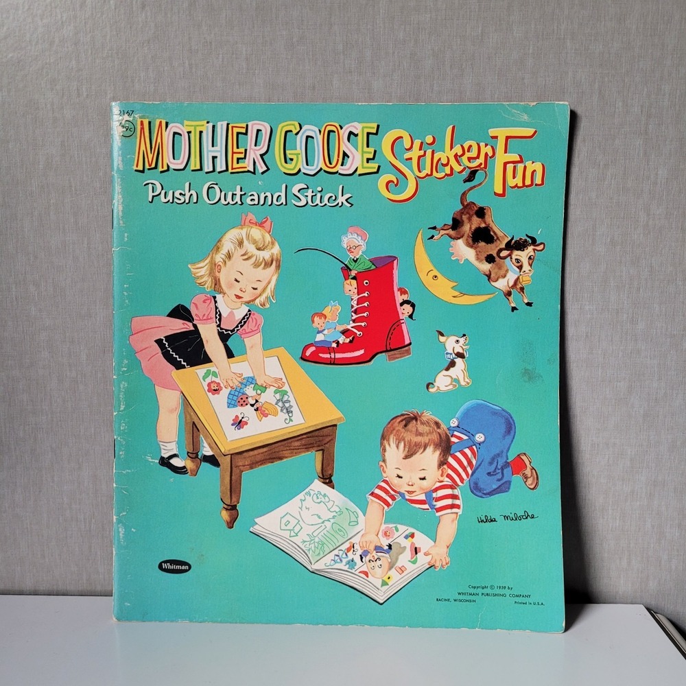 Vintage 1959 Mother Goose Sticker Funâ Book Whitman Hilda Miloche Partially Used